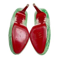 Pre Owned Christian Louboutin Green Python Leather Bianca Platform Pumps Size 38