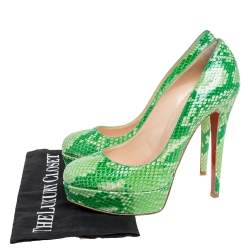 Pre Owned Christian Louboutin Green Python Leather Bianca Platform Pumps Size 38
