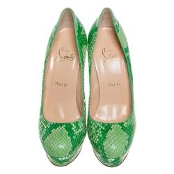 Pre Owned Christian Louboutin Green Python Leather Bianca Platform Pumps Size 38