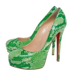 Pre Owned Christian Louboutin Green Python Leather Bianca Platform Pumps Size 38