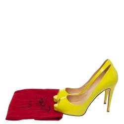 Pre Owned Christian Louboutin Neon Yellow Patent Leather Very Prive Peep Toe Pumps Size 40