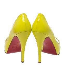 Pre Owned Christian Louboutin Neon Yellow Patent Leather Very Prive Peep Toe Pumps Size 40