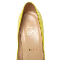 Pre Owned Christian Louboutin Neon Yellow Patent Leather Very Prive Peep Toe Pumps Size 40