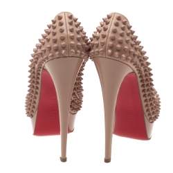 Pre Owned Christian Louboutin Beige Patent Leather Lady Peep Spikes Platform Pumps Size 38