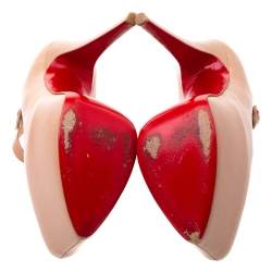 مملوكة مسبقًا حذاء كعب عالي كريستيان لوبوتان دافوديل ماري جين جلد بيج مقاس 39