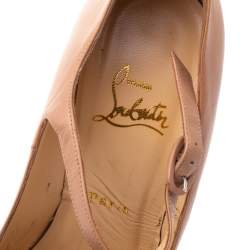 مملوكة مسبقًا حذاء كعب عالي كريستيان لوبوتان دافوديل ماري جين جلد بيج مقاس 39