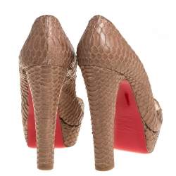 Christian Louboutin Brown Python Peep Toe Platform Pumps Size 38.5