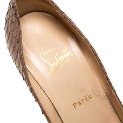 Christian Louboutin Brown Python Peep Toe Platform Pumps Size 38.5