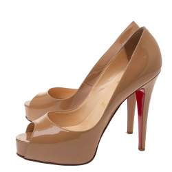 مملوكة مسبقًا Christian Louboutin Beige Patent Leather New Very Prive Peep Toe Platform Pumps Size 38