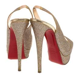 Pre Owned Christian Louboutin Multicolor Glitter Fabric Lady Peep Toe Platform Slingback Sandals Size 38