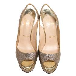 Pre Owned Christian Louboutin Multicolor Glitter Fabric Lady Peep Toe Platform Slingback Sandals Size 38