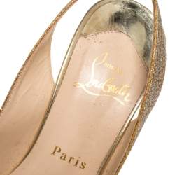 Pre Owned Christian Louboutin Multicolor Glitter Fabric Lady Peep Toe Platform Slingback Sandals Size 38