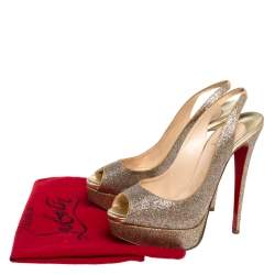 Pre Owned Christian Louboutin Multicolor Glitter Fabric Lady Peep Toe Platform Slingback Sandals Size 38