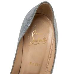 Pre Owned Christian Louboutin Silver Glitter Highness Platform Peep Toe Pumps Size 38