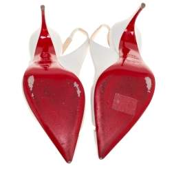 مملوكة مسبقًا Christian Louboutin White Leather And PVC Pointed Toe Slingback Sandals Size 35.5