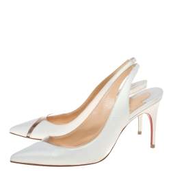مملوكة مسبقًا Christian Louboutin White Leather And PVC Pointed Toe Slingback Sandals Size 35.5
