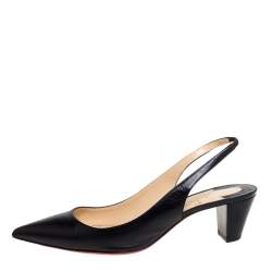 Pre Owned صندل كريستيان لوبوتان فتحة كعب جلد أسود مقاس 40