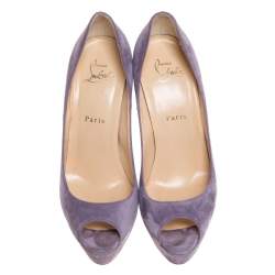 Pre Owned Christian Louboutin Violet Suede Lady Peep Toe Platform Pumps Size 38.5