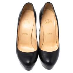 Pre Owned Christian Louboutin Black Leather Bibi Platform Pumps Size 38