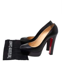 Pre Owned Christian Louboutin Black Leather Bibi Platform Pumps Size 38