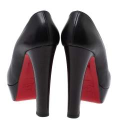 Pre Owned Christian Louboutin Black Leather Bibi Platform Pumps Size 38