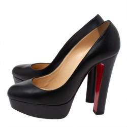 Pre Owned Christian Louboutin Black Leather Bibi Platform Pumps Size 38