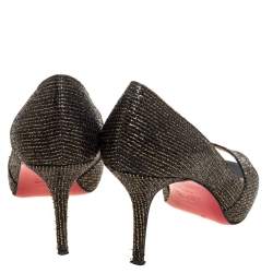 Pre Owned Christian Louboutin Black/Gold Glitter Fabric Shelley Platform Peep Toe Pumps Size 41
