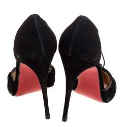 Pre Owned Christian Louboutin Black Suede Riri Pointed Toe Pumps Size 37
