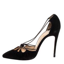 Pre Owned Christian Louboutin Black Suede Riri Pointed Toe Pumps Size 37