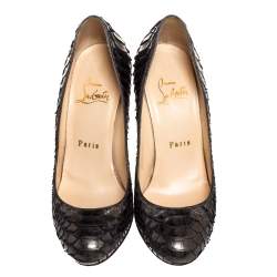 Pre Owned Christian Louboutin Metallic Olive Green Python Leather Fifi Pumps Size 35