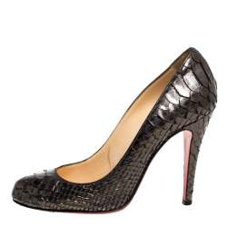 Pre Owned Christian Louboutin Metallic Olive Green Python Leather Fifi Pumps Size 35