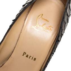 Pre Owned Christian Louboutin Metallic Olive Green Python Leather Fifi Pumps Size 35