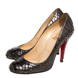 Pre Owned Christian Louboutin Metallic Olive Green Python Leather Fifi Pumps Size 35