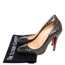 Pre Owned Christian Louboutin Metallic Olive Green Python Leather Fifi Pumps Size 35