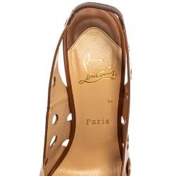 Pre Owned Christian Louboutin Gold Patent Leather Laser Cut Slingback Platform Sandals Size 38.5