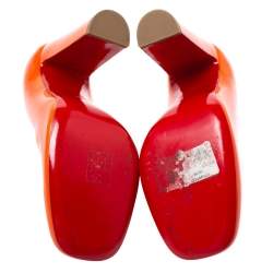 Pre Owned Christian Louboutin Orange Patent Leather Square Toe Pumps Size 38