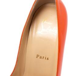 Pre Owned Christian Louboutin Orange Patent Leather Square Toe Pumps Size 38