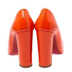 Pre Owned Christian Louboutin Orange Patent Leather Square Toe Pumps Size 38