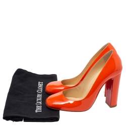 Pre Owned Christian Louboutin Orange Patent Leather Square Toe Pumps Size 38