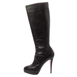 Pre Owned Christian Louboutin Black Leather Structural Knee Boots Size 40.5