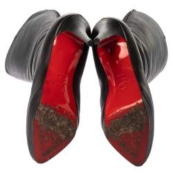 Pre Owned Christian Louboutin Black Leather Structural Knee Boots Size 40.5