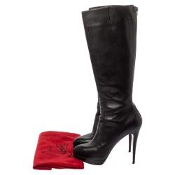 Pre Owned Christian Louboutin Black Leather Structural Knee Boots Size 40.5