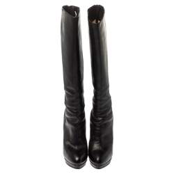 Pre Owned Christian Louboutin Black Leather Structural Knee Boots Size 40.5