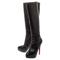 Pre Owned Christian Louboutin Black Leather Structural Knee Boots Size 40.5
