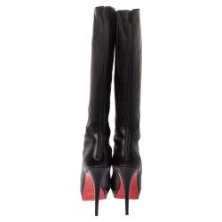 Pre Owned Christian Louboutin Black Leather Structural Knee Boots Size 40.5