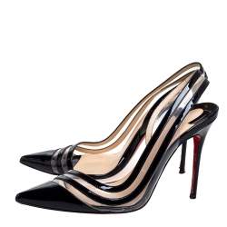 مملوكة مسبقًا Christian Louboutin Black Patent Leather & PVC Paralili Slingback Pumps Size 37