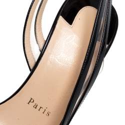 Christian Louboutin Black Patent Leather & PVC Paralili Slingback Pumps Size 37