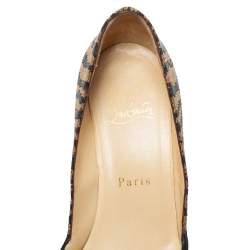 Pre Owned Christian Louboutin Black/Beige Tiger Print Raffia Bow Kitten Heel Pumps Size 37.5