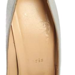 Pre Owned Christian Louboutin Silver Leather Criss Cross Peep Toe Platform Pumps Size 39