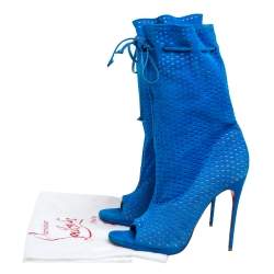 مملوكة مسبقًا Christian Louboutin Light Blue Perforated Suede Jennifer Wrap Boots Size 41